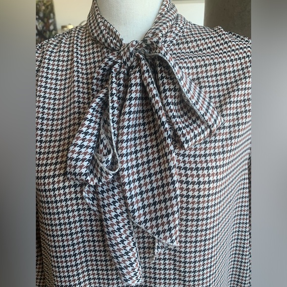 Tie Neck Blouse in Black and Brown Print - Picture 3 of 6